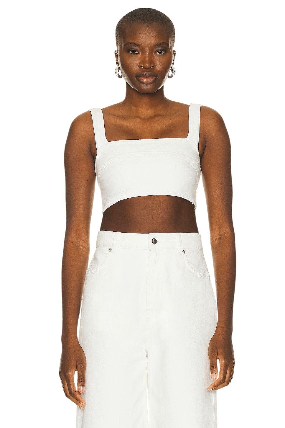 Loulou Studio Anet Bra Top in Ivory XSmall New Womens Denim Crop Tank