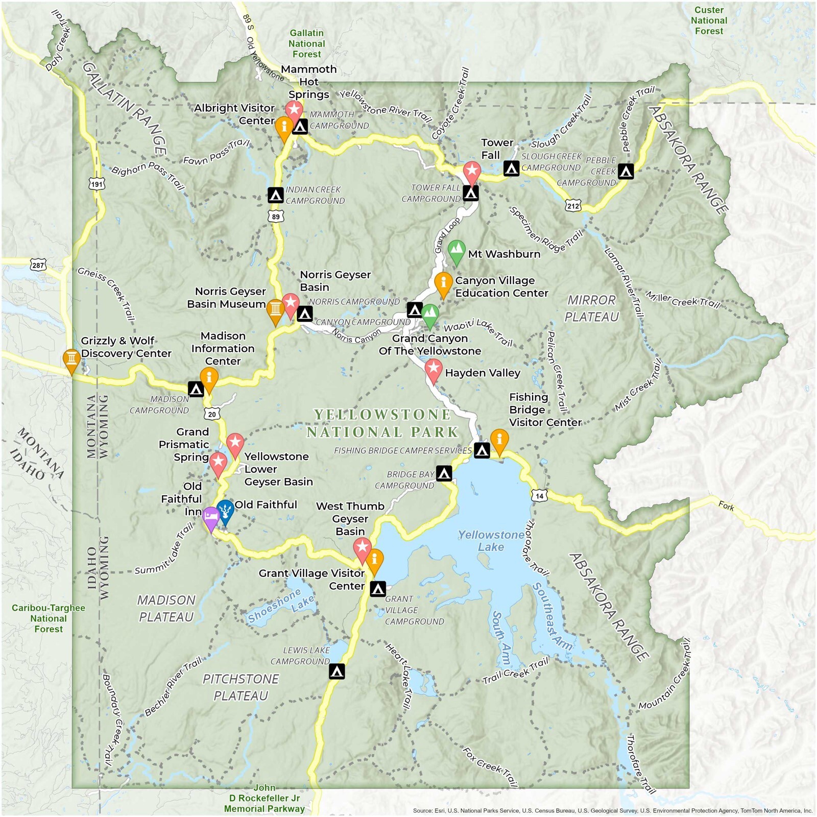 Yellowstone National Park Map GLOSSY POSTER PICTURE PHOTO PRINT BANNER 11938