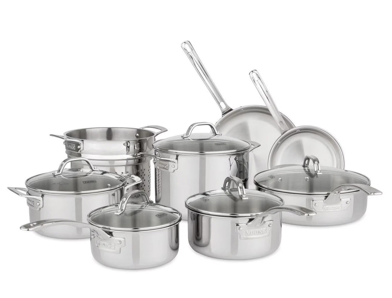 Viking 13-Piece Tri-Ply Stainless Steel Cookware Set with Glass Lids NEW