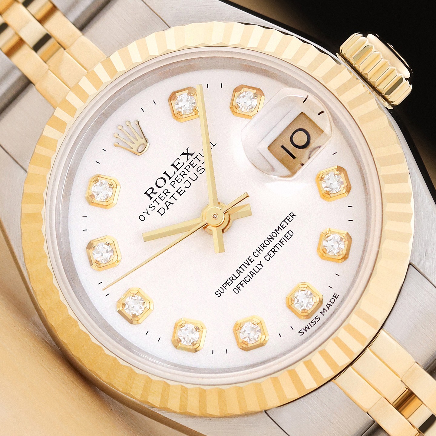 ROLEX LADIES DATEJUST 69173 TWO TONE 18K YELLOW GOLD STEEL WHITE DIAMOND WATCH