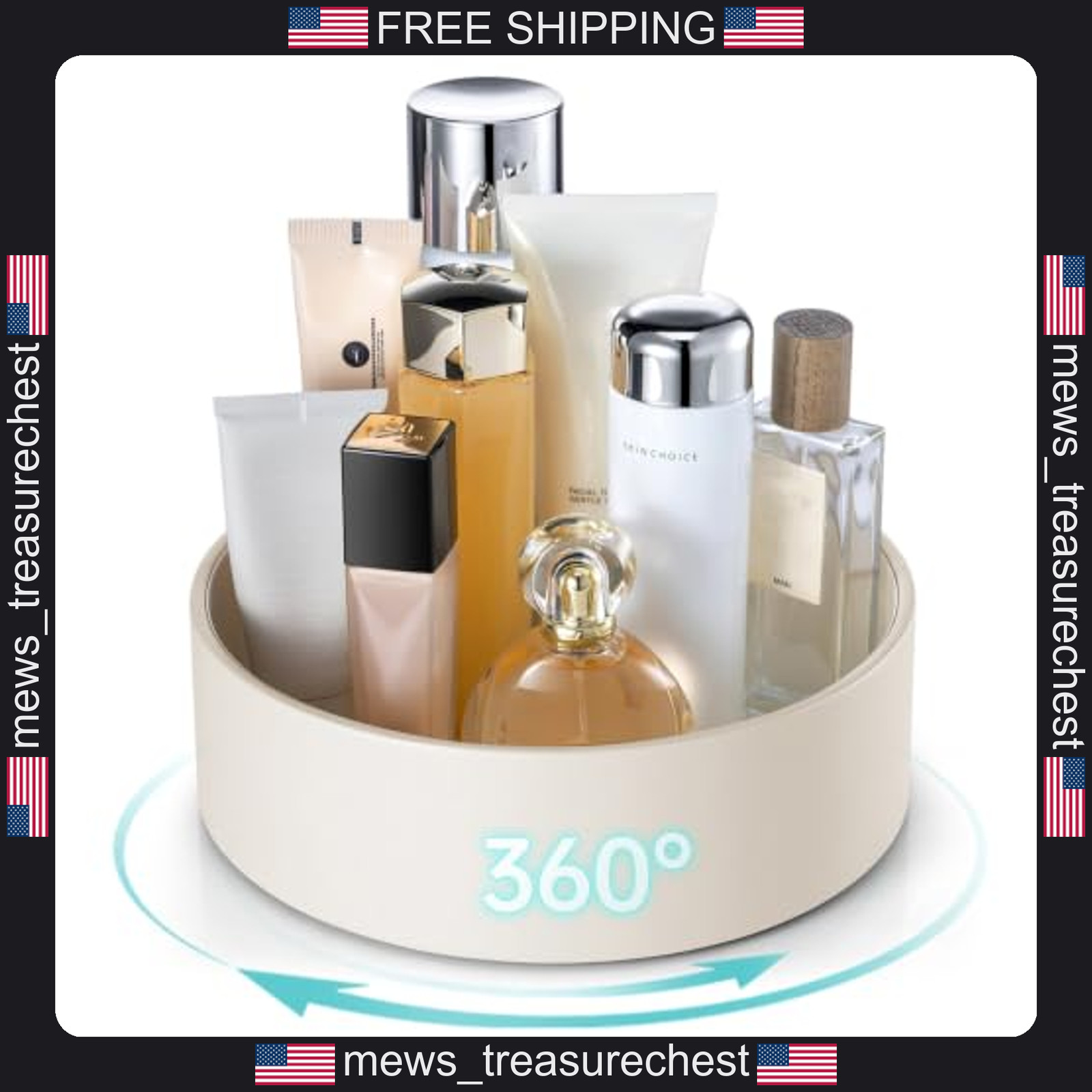 Rotating Perfume Organizer for Makeup Skincare with Leather Finish