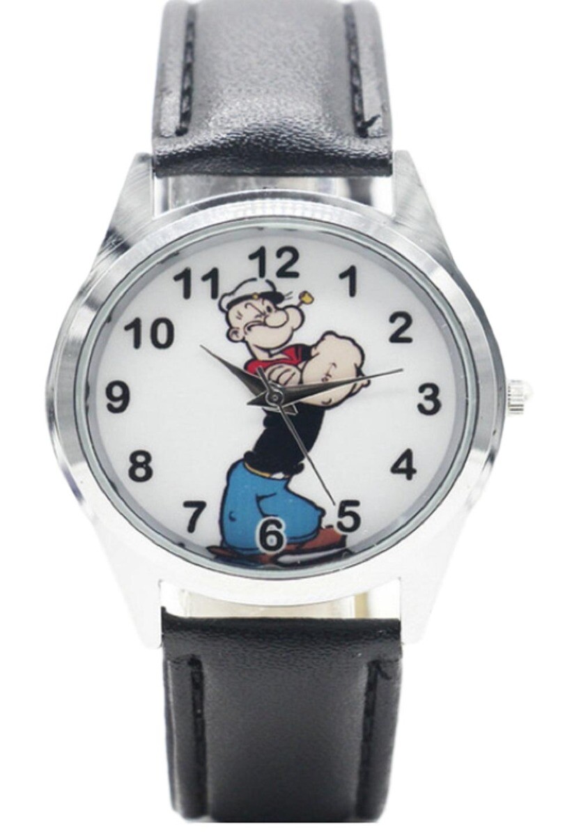 Popeye The Sailor Man Black Leather Band Wrist Watch Popeye The Sailor Man Black Leather Band Wrist Watch