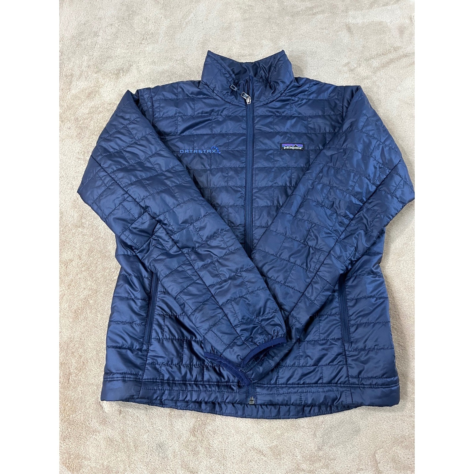 Patagonia Nano Puff Jacket Men\'s M Navy Blue Lightweight Hiking Has Logo L/S EUC