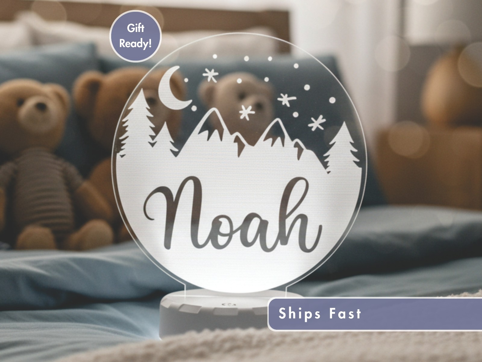 Custom Mountain Night Light – Personalized Name LED Lamp