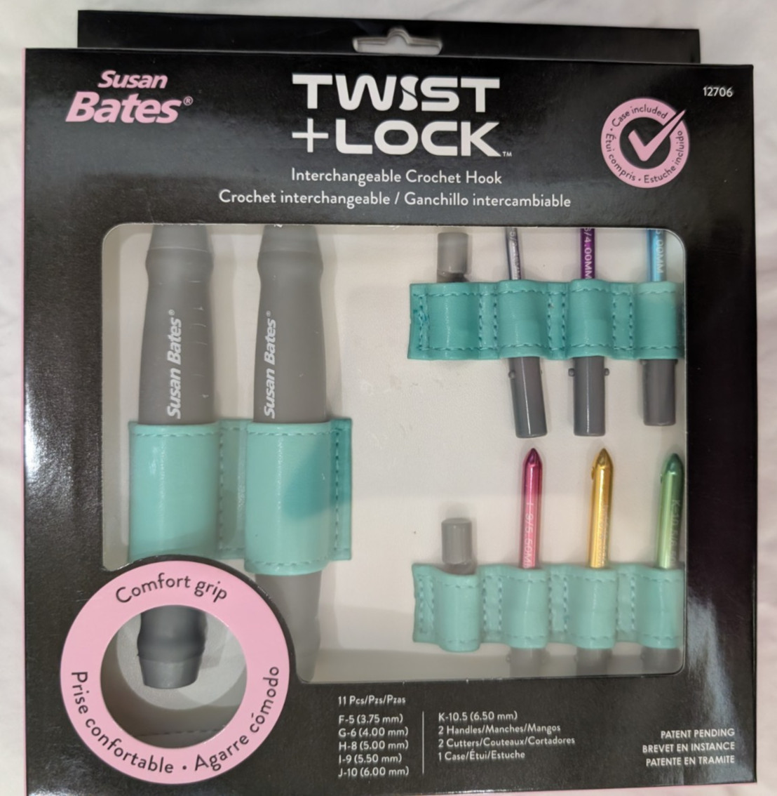 Susan Bates Crochet Hooks TWIST & LOCK  Inchangeable with Case Comfort Grip NIB