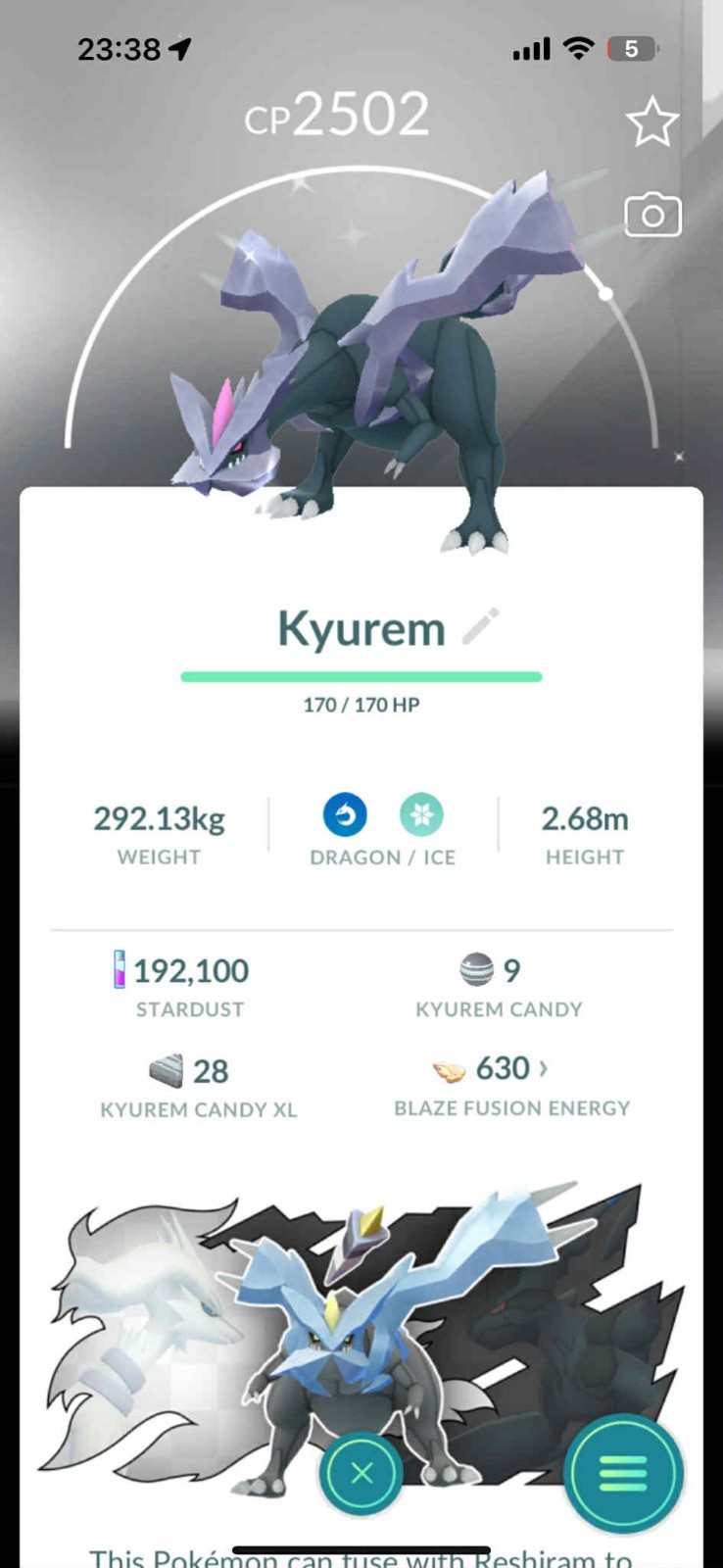 Pokémon Go - Shiny Kyurem (Background White-Black)-Legacy Glaciate -TRADE or PTC