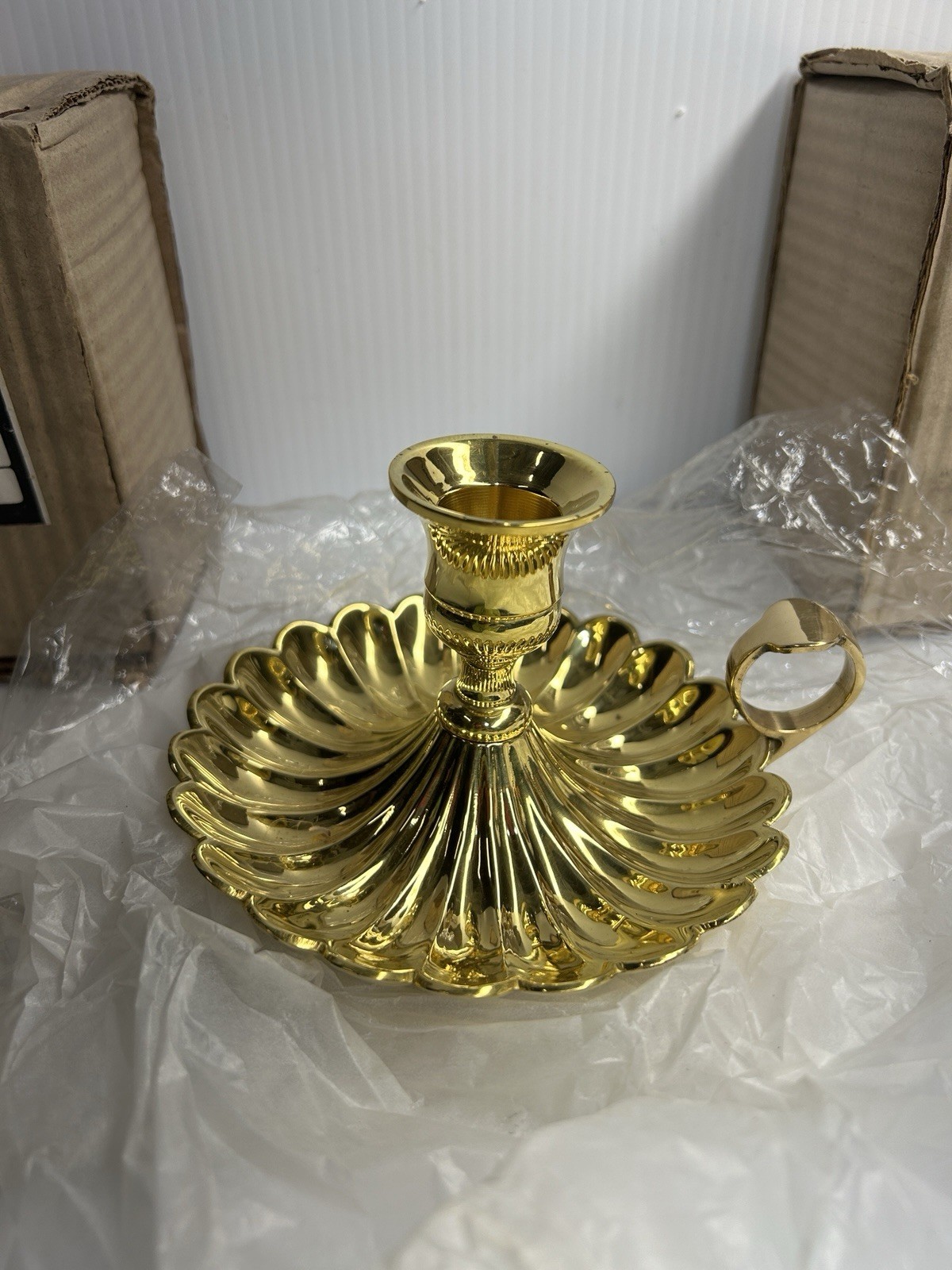 VTG Solid Brass Candlestick Holder With Scalloped Design(New Old Stock) 1950-70s