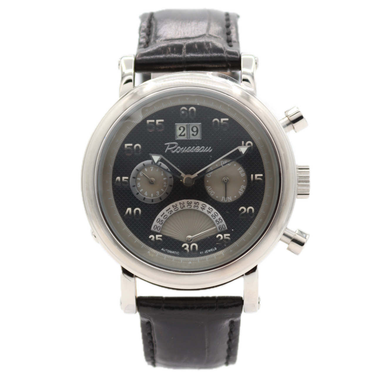 NOS 42mm Rousseau R0978 Power Reserve Calendar Automatic Exhibition Caseback 41J