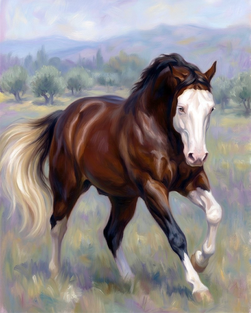 Horse  Art Gorgeous Bald-face Equestrian  oil art print.   0018
