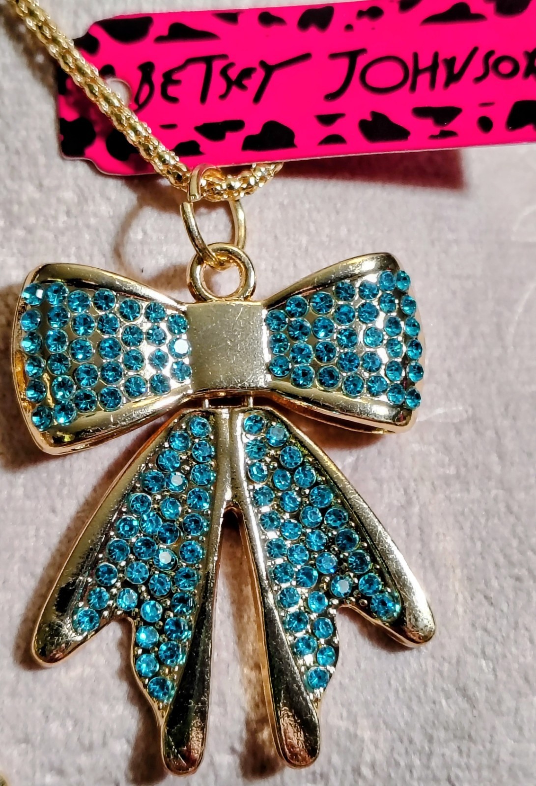 Betsey Johnson Blue Rhinestone Bow Necklace