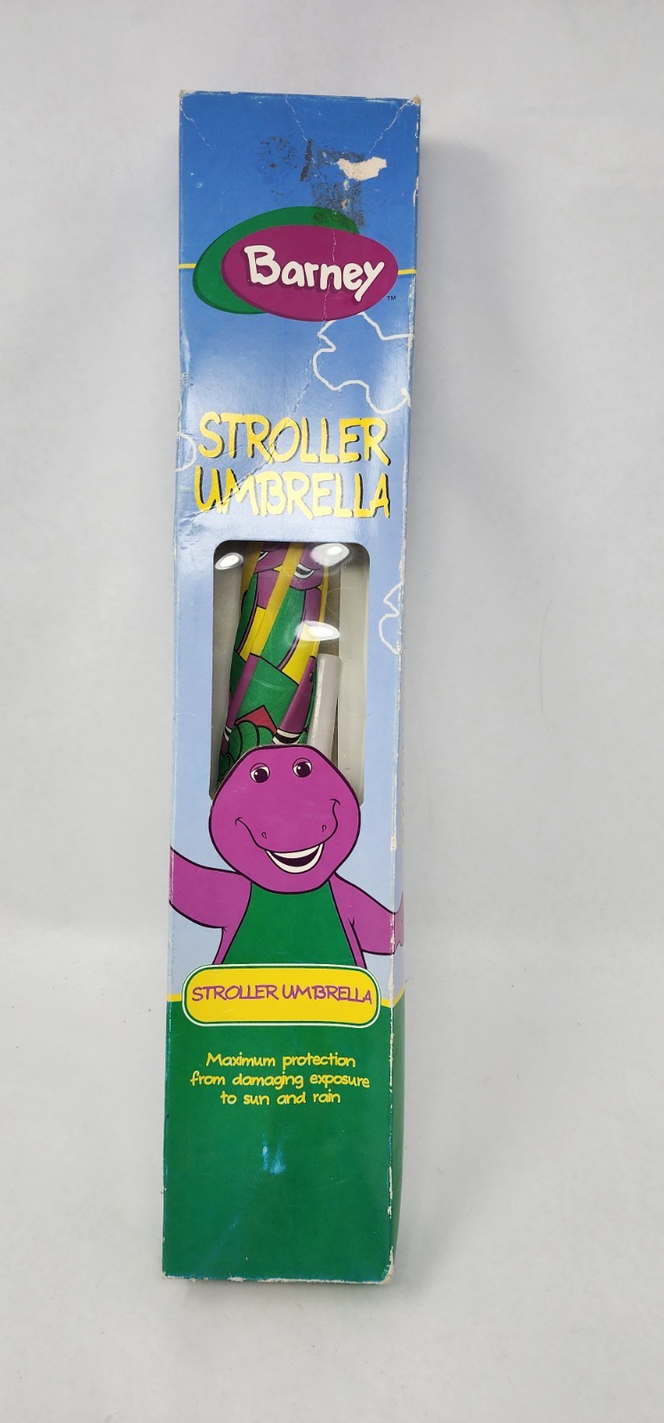 VINTAGE 1998 BARNEY THE DINOSAUR STROLLER UMBRELLA NEW SEALED BOX