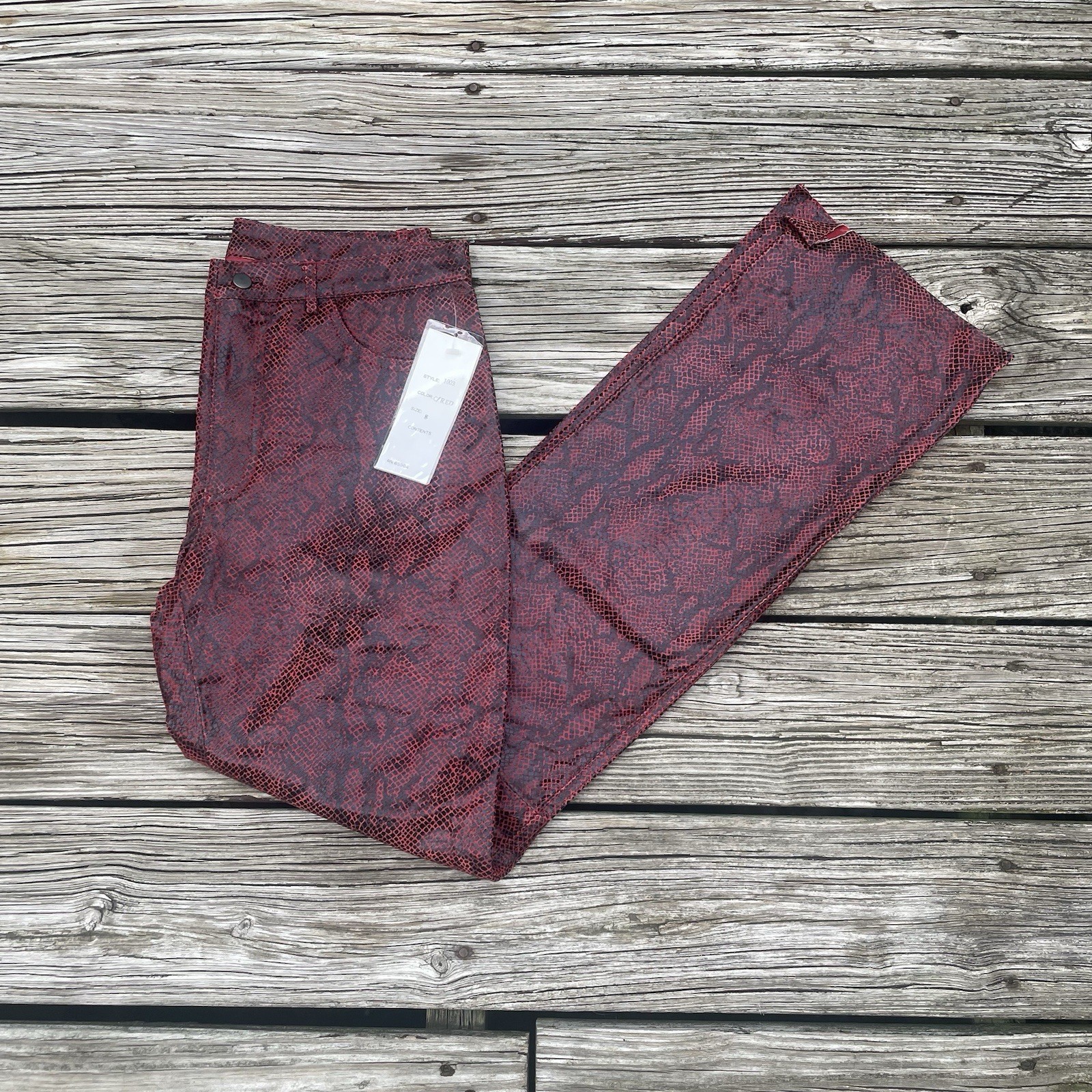 VTG  ALBERT DUKE Leather Pants  Size 8 Women’s Snake Print Flare Bootcut Goth