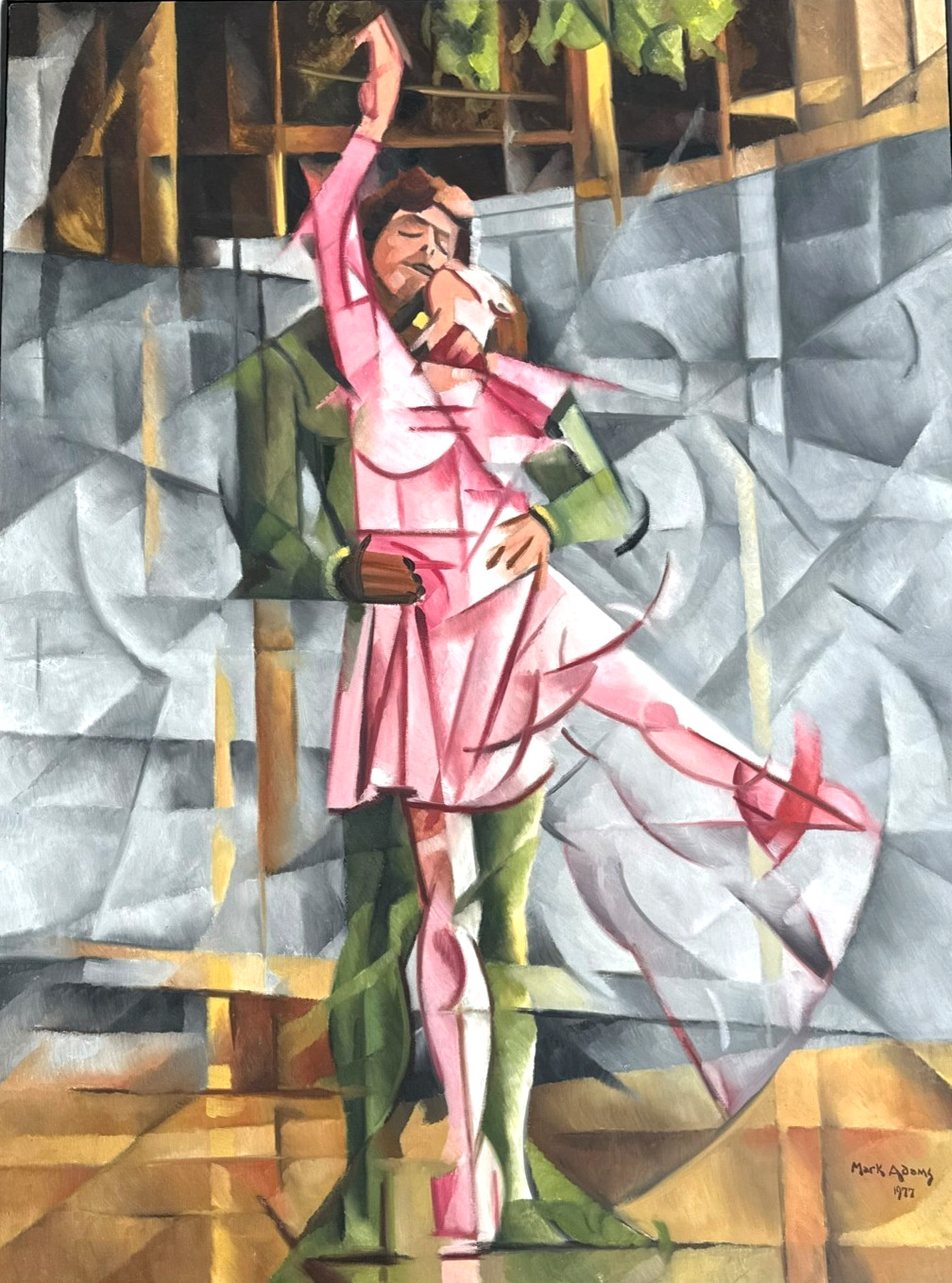 Large 1977 Cubist Dancing Couple Painting Signed Mark Adams Modernist