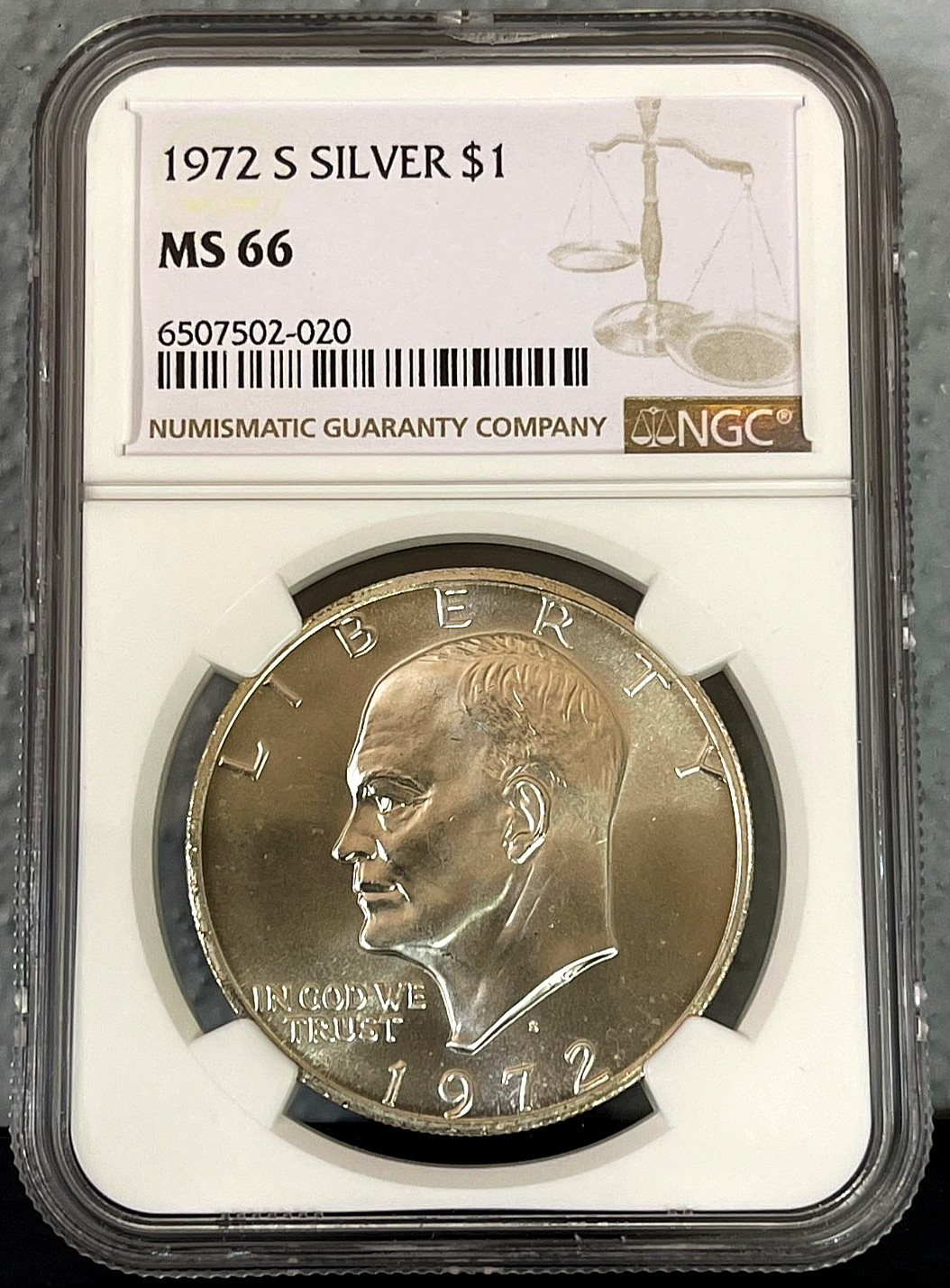 1972 S SILVER Eisenhower IKE Dollar NGC MS66