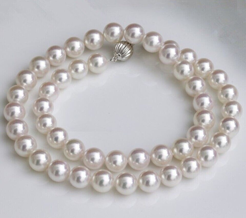 Huge AAAAA 9-10mm Natural South Sea genuine white round pearl necklace 18 inch