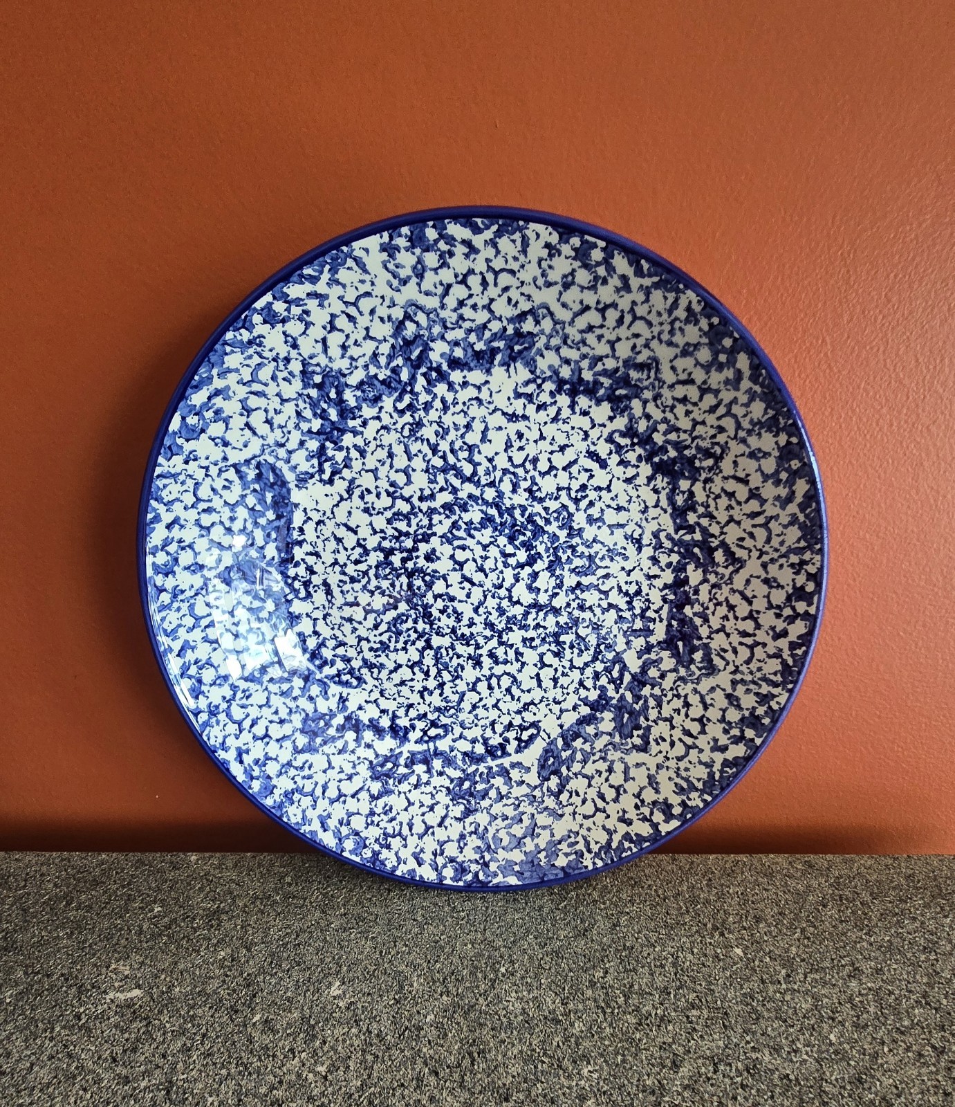Serving Bowl Crate & Barrel Italy Vintage Cobalt Blue Spongeware Ceramic 12\