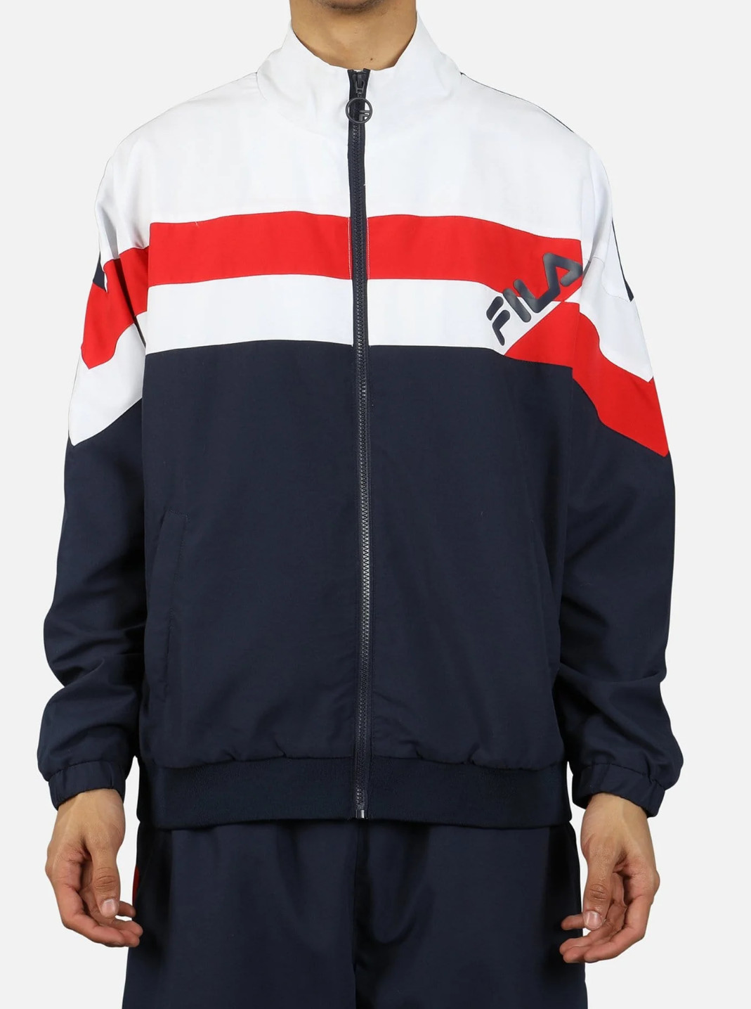 Fila Slade Track Jacket Men Logo Spell Out Red White Blue USA Windbreaker L Fila Slade Track Jacket Men Logo Spell Out Red White Blue USA Windbreaker L