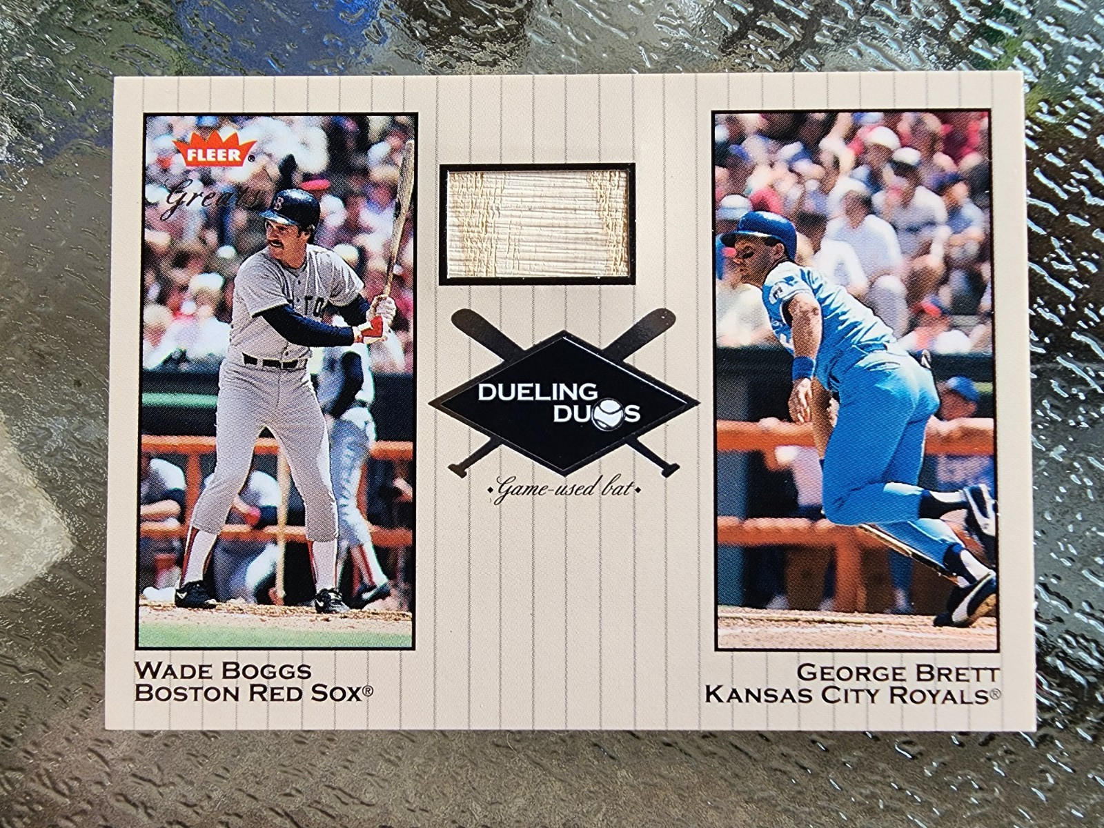 2002 Fleer Greats Dueling Duos George Brett Wade Boggs Game Used Bat Relic