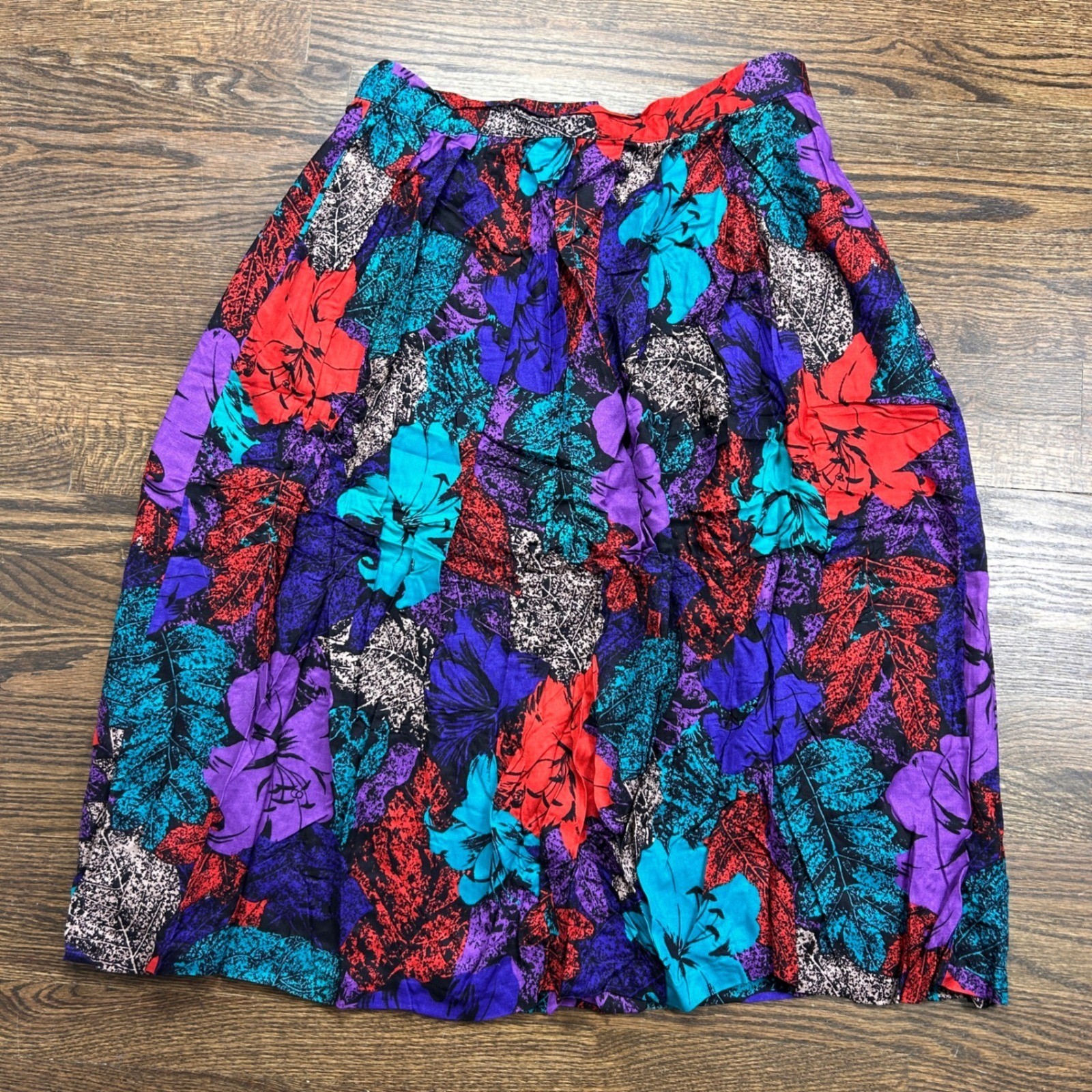 Vtg Worthington Floral Skirt Womens 18 Purple Teal Rayon Pleated Pockets Vtg Worthington Floral Skirt Womens 18 Purple Teal Rayon Pleated Pockets