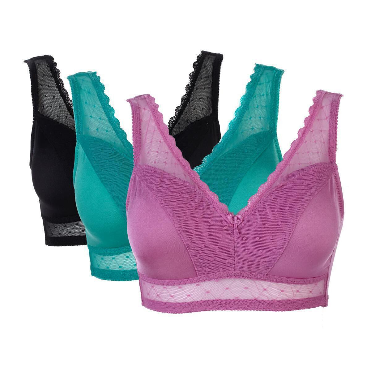 Rhonda Shear Mesh Dot Pin-Up Bra 3 Pack w/Removable Pads 514-144 , Size XL