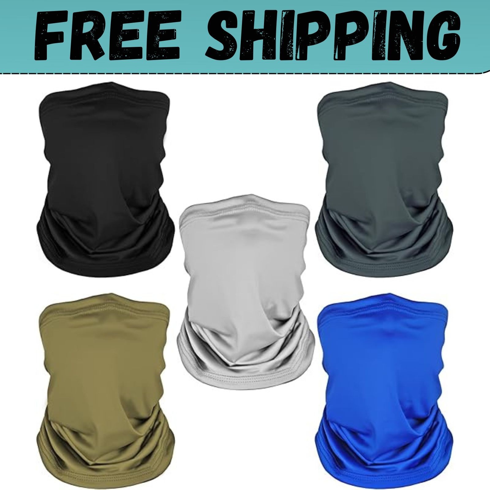 5 Pack Neck Gaiter Face Cover for UV Sun Protection, Breathable Cooling Face Mas