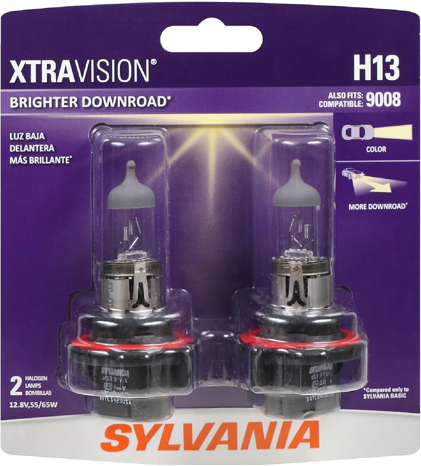 2 Pack Sylvania H13 XtraVision Halogen Headlight, H13XV.BP2 (9008 Compatible)