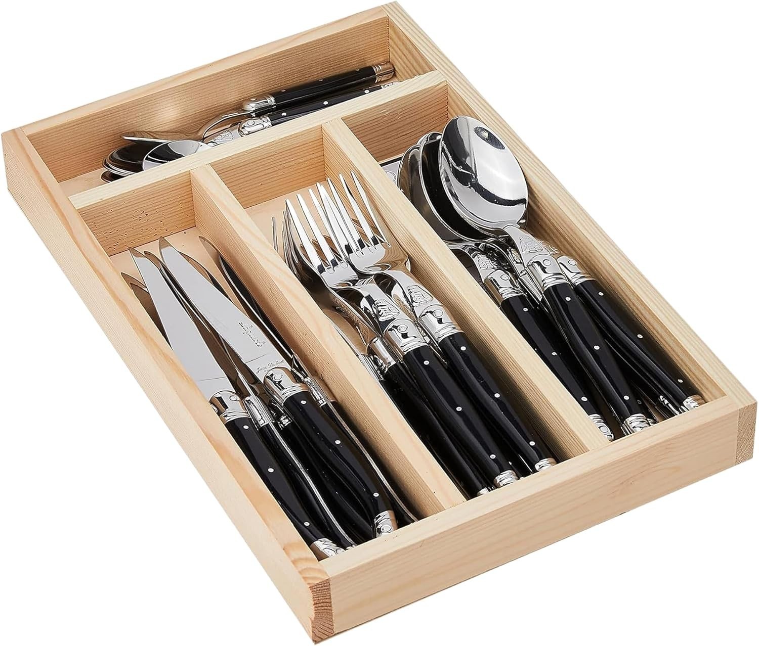 Jean Dubost Laguiole 24-Piece Everyday Flatware Set, Black Handles -