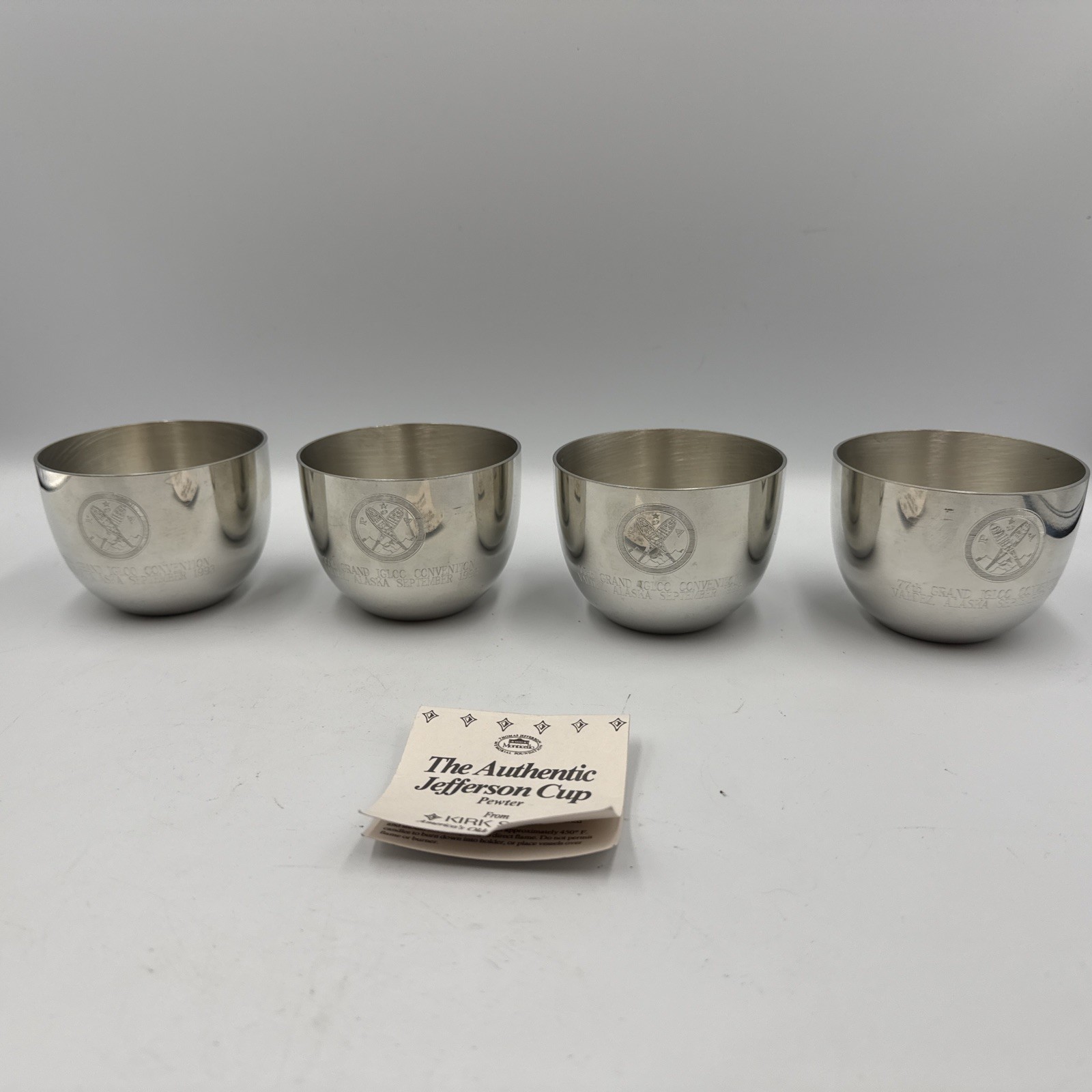 Set of 4 Kirk Stieff  Vintage Jefferson's Monticello pewter Cups