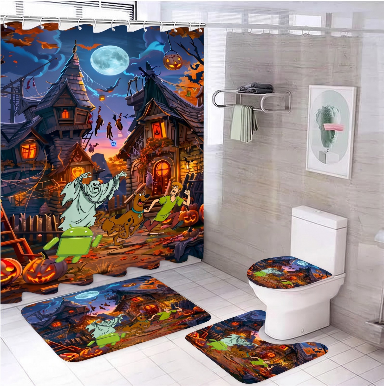 Scooby Doo Halloween Holiday Trick Or Treat Bathroom Sets - Shower Curtain