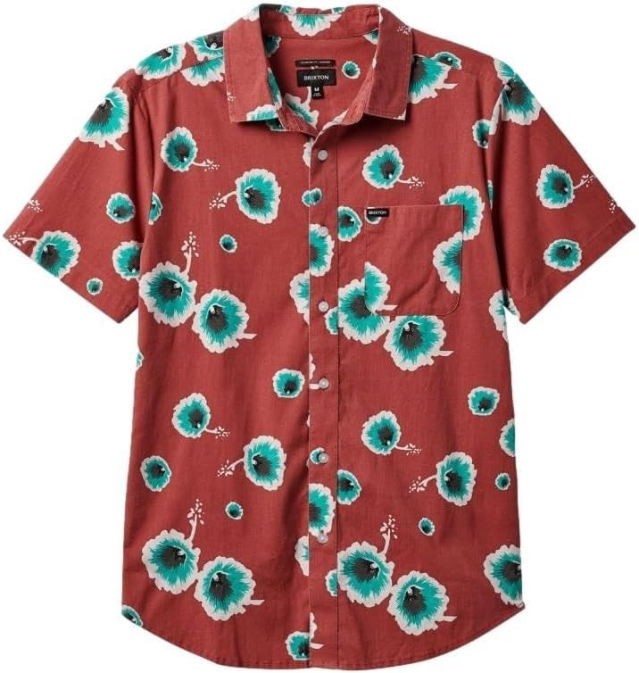 BRIXTON CHARTER PRINT Men\'s S/S Woven Shirt - XL - DustyCedar/OffWht/Jade - NWT