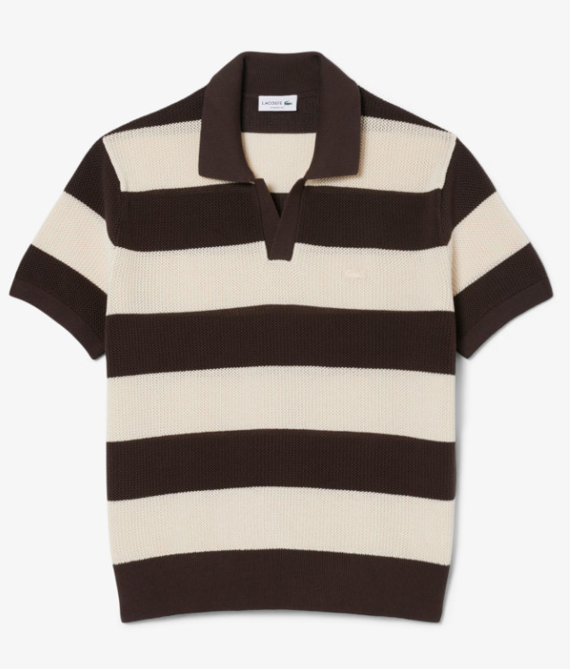 Lacoste Short Sleeved Striped Polo Collar Sweater Beige / Marron XXXL 2XL