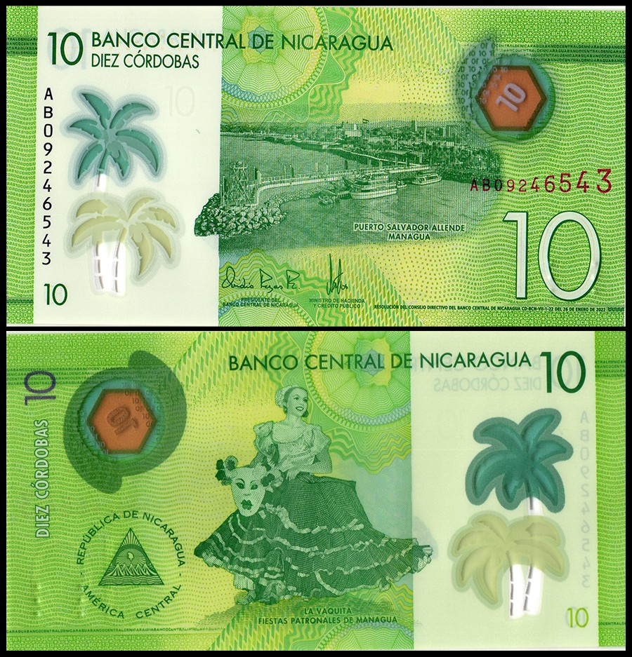 Nicaragua 10 Cordobas, 2022, P-209a.3, UNC, Polymer Nicaragua 10 Cordobas, 2022, P-209a.3, UNC, Polymer