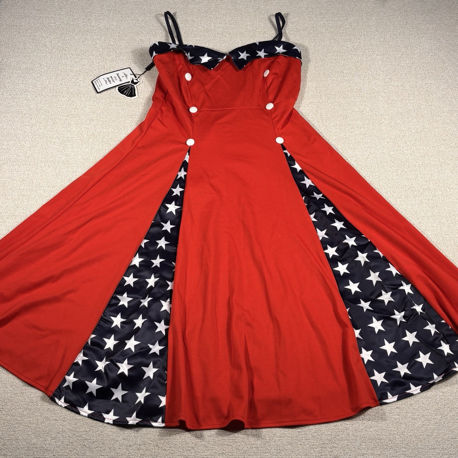 Retro Stage Southern Beauty 60s Style American Flag Women L Knee Length Dress