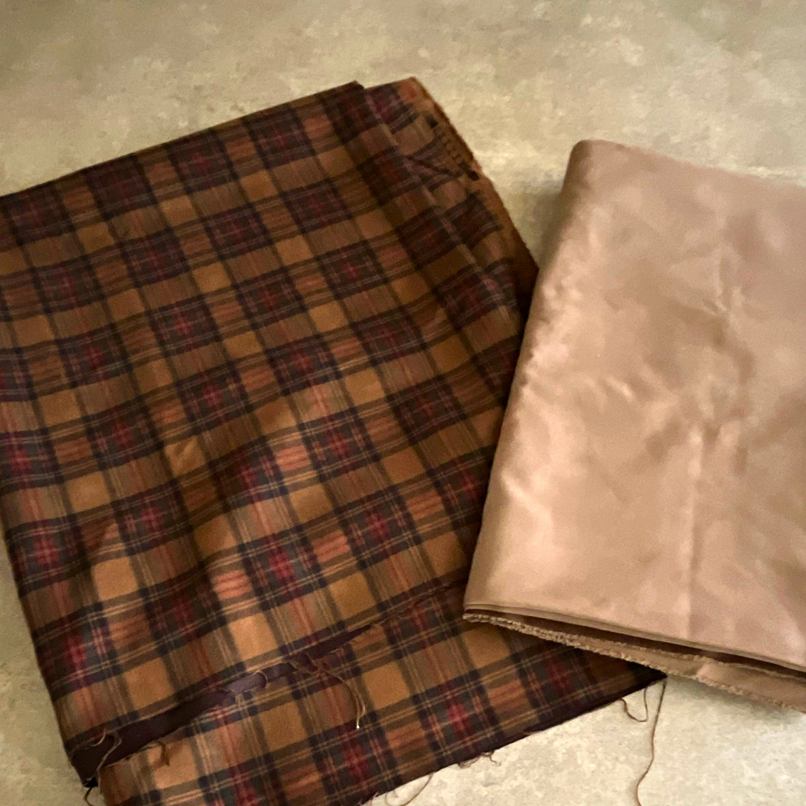 Brown Plaid Suede & Tan/camel Suede Fabric Lot 2 = 3 YARDS Total