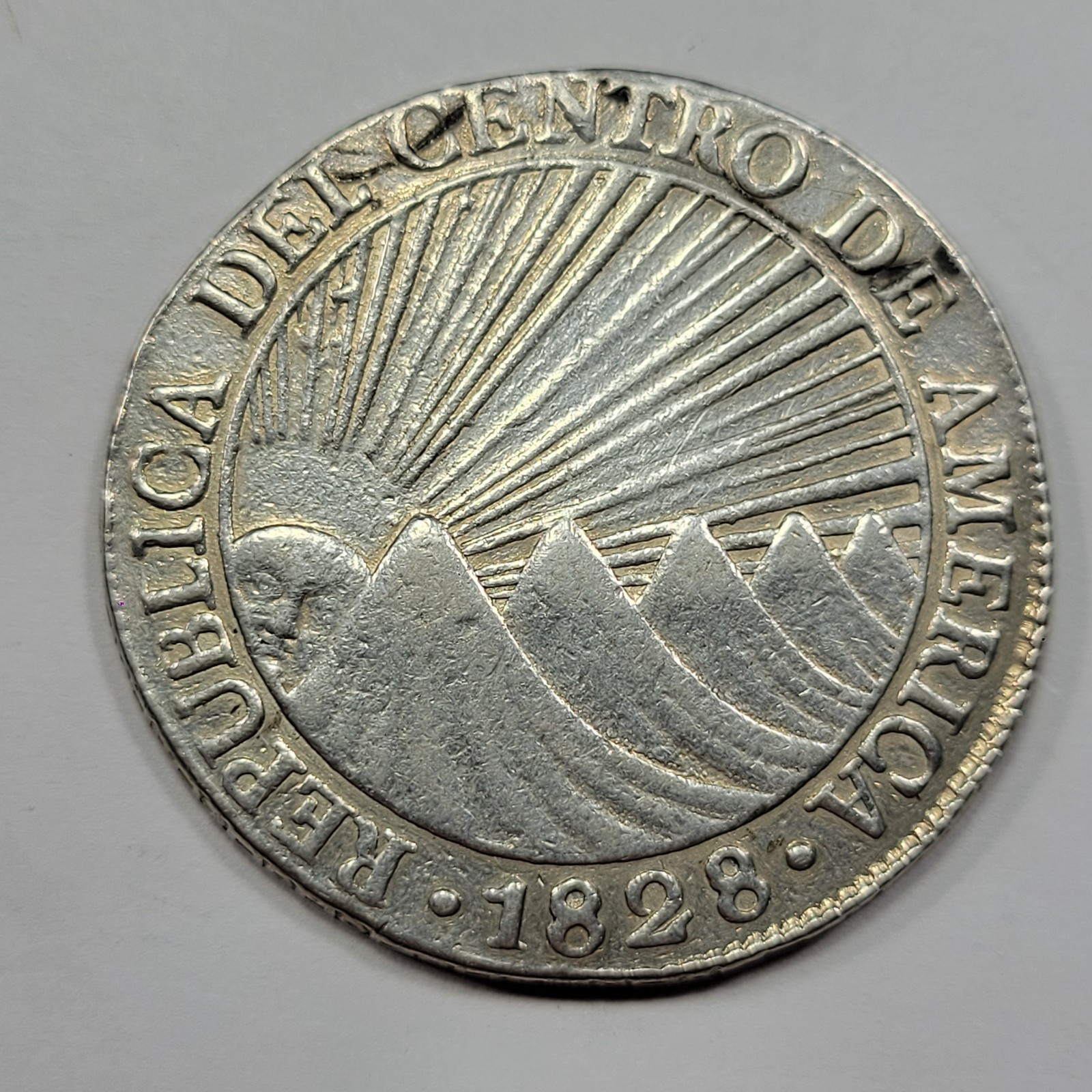 1828 NG Central American Republic Silver 8 Reales Sunface Bezel? Polished *V202