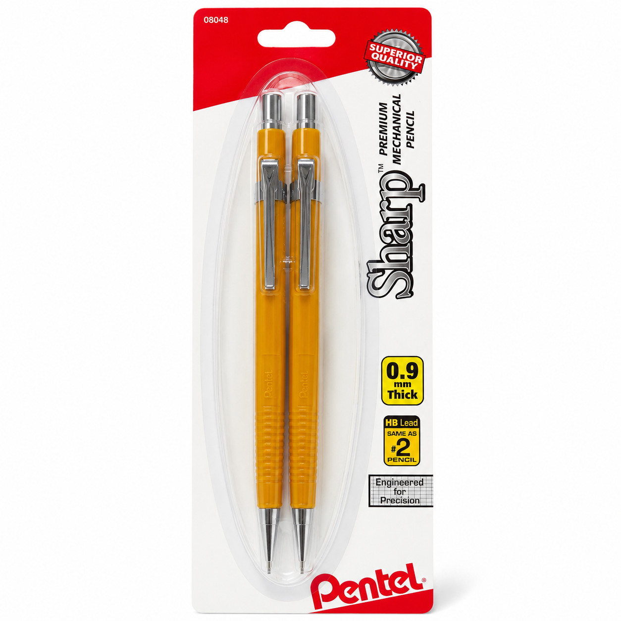 Pentel Sharp 0.9mm Mechanical Drafting Pencils Yellow HB #2 2-Pack P209BP2-K6