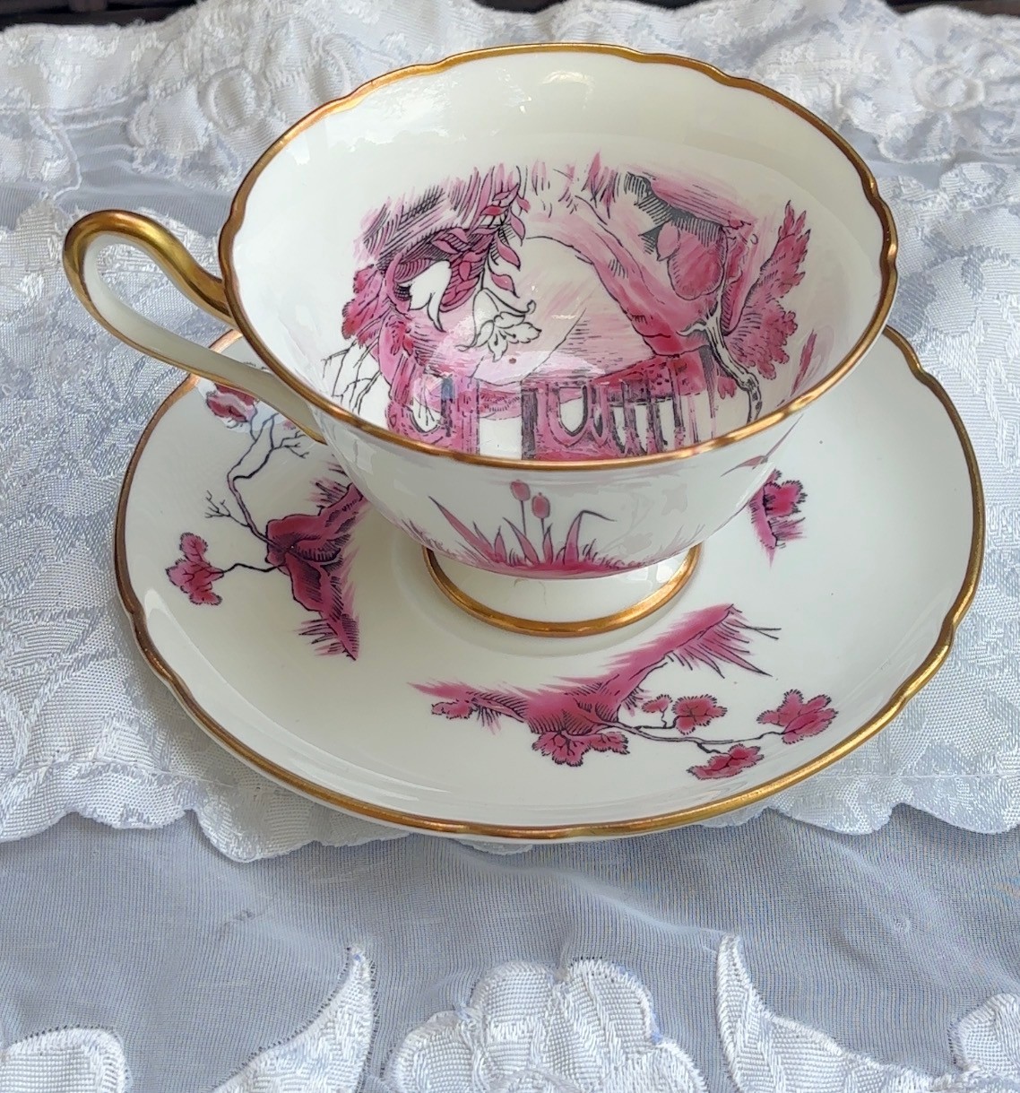 Vintage Shelley Dainty Castle Pink Bone China Cup & Saucer Gold Rim #13266