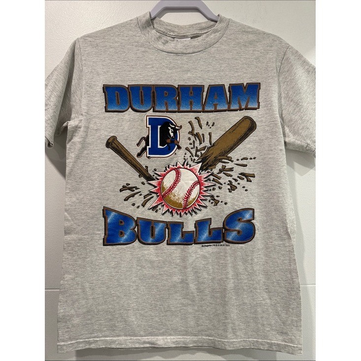 Vintage 1993 Durham Bulls Baseball Graphic Tee Swingster Gray Mens Medium USA