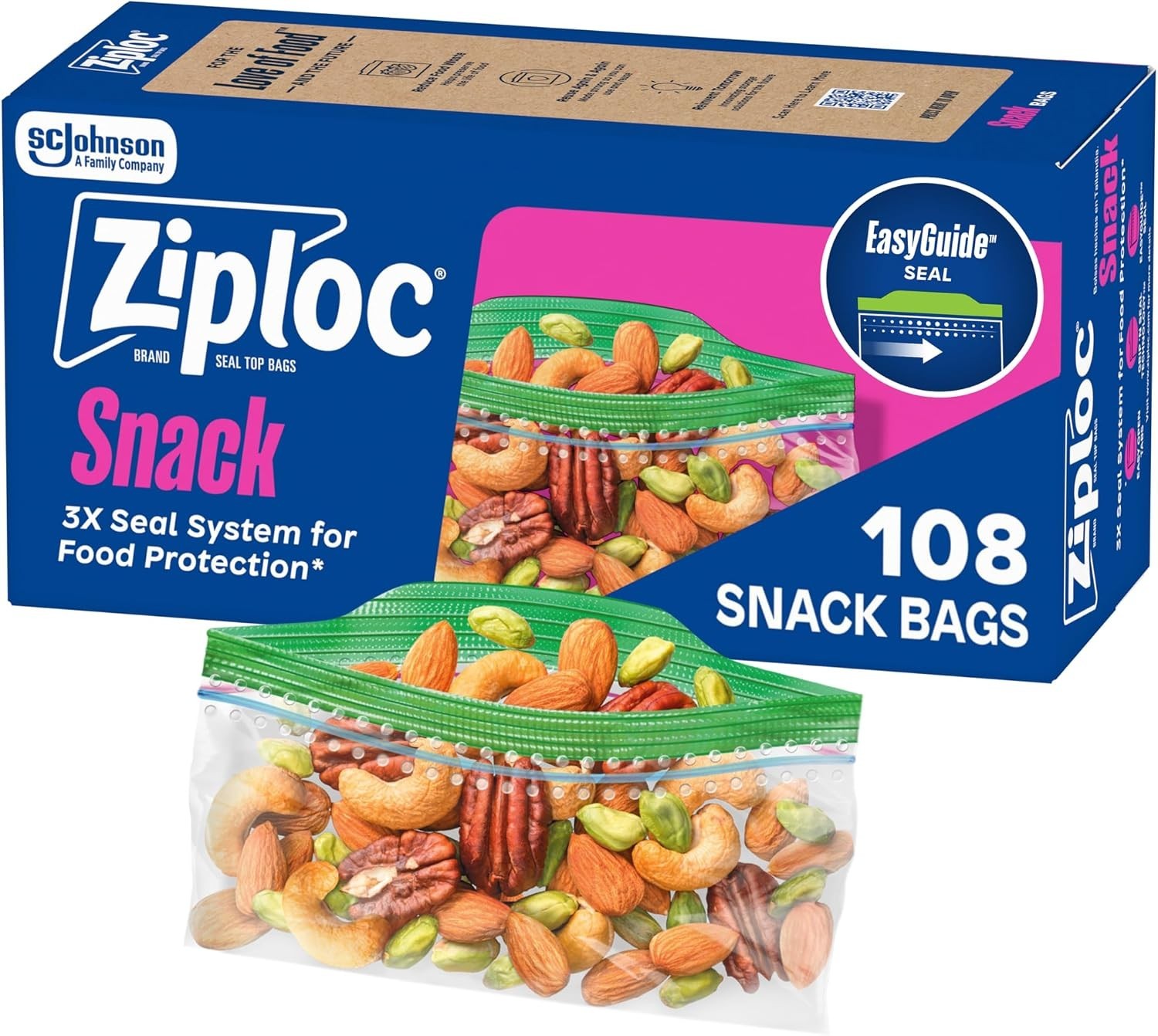 Ziploc Snack Bags, Food Storage, Easy Open & Close, 108 Count Snack Bags, Food S