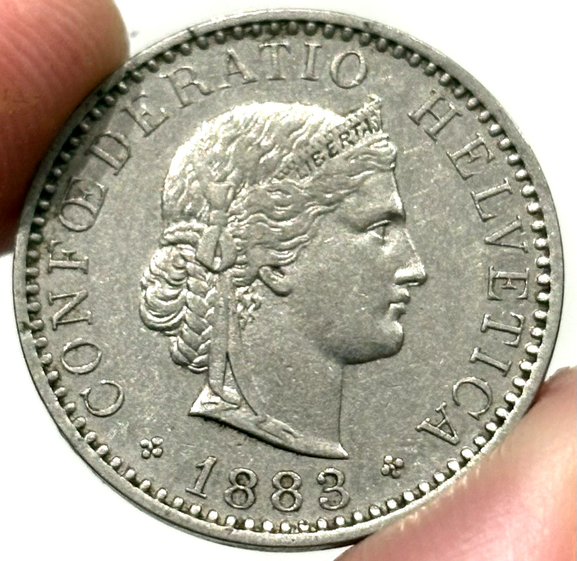 1883-B Switzerland 20 Rappen Helvetia Bern Mint Coin 1883-B Switzerland 20 Rappen Helvetia Bern Mint Coin