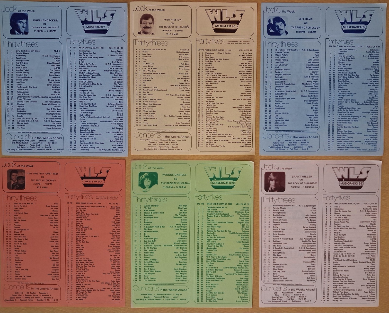 WLS Radio Surveys - 1978 to 1985 , Original Issues, none Folded, Choice Of 300+
