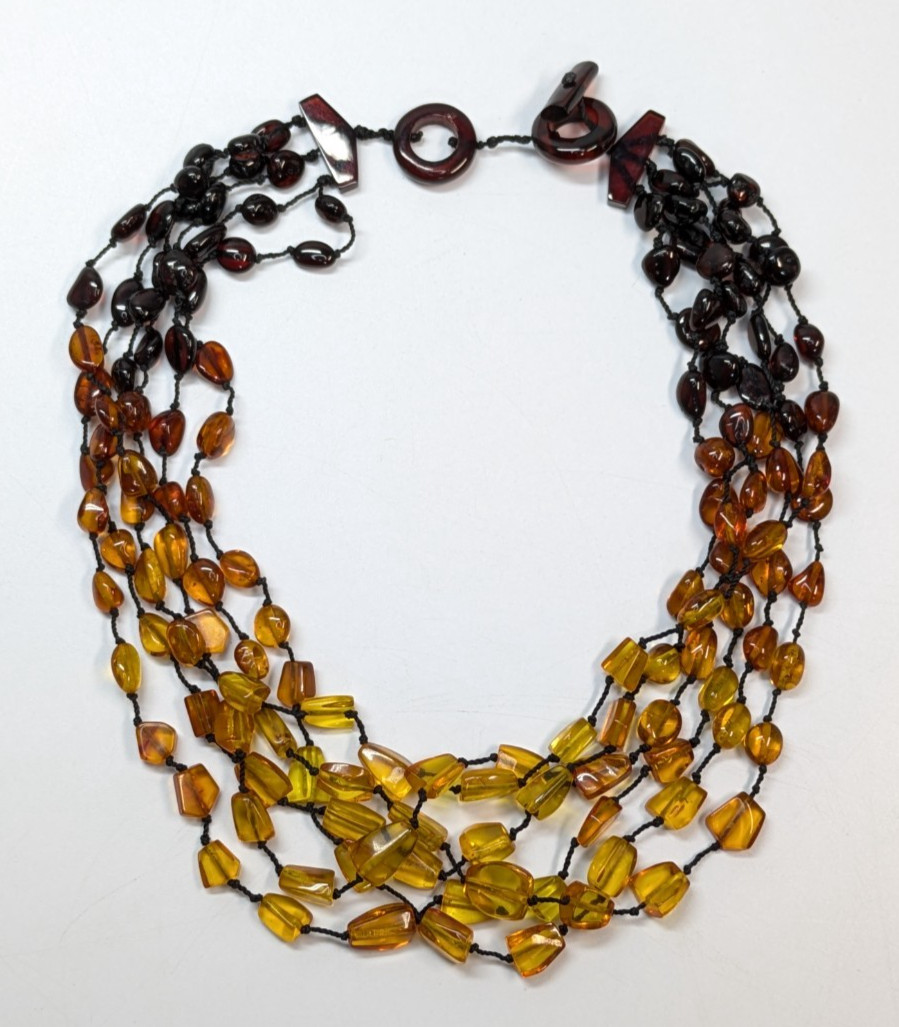 VTG Beautiful Ombre Multicolor Amber Multi Strand Statement Necklace 18\