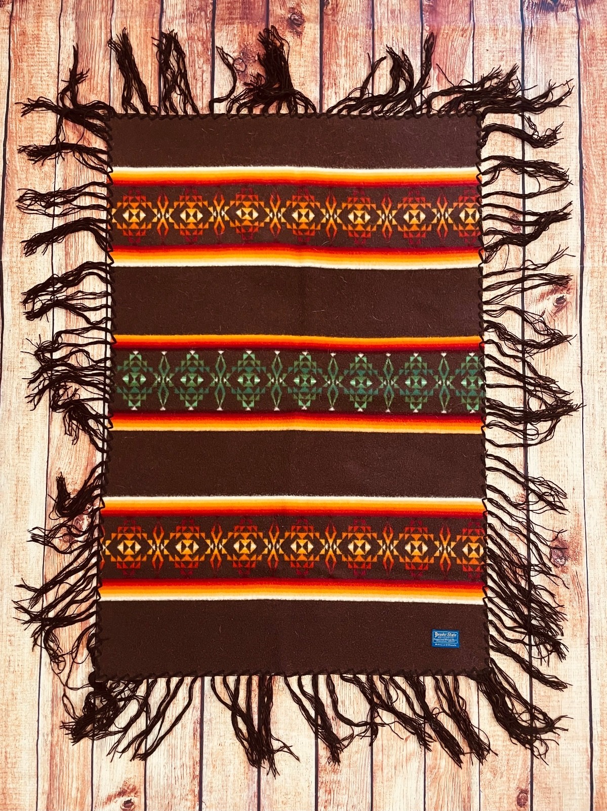 1970\'s Vintage Pendleton Brown Wool Fringed Shawl Blanket 45\