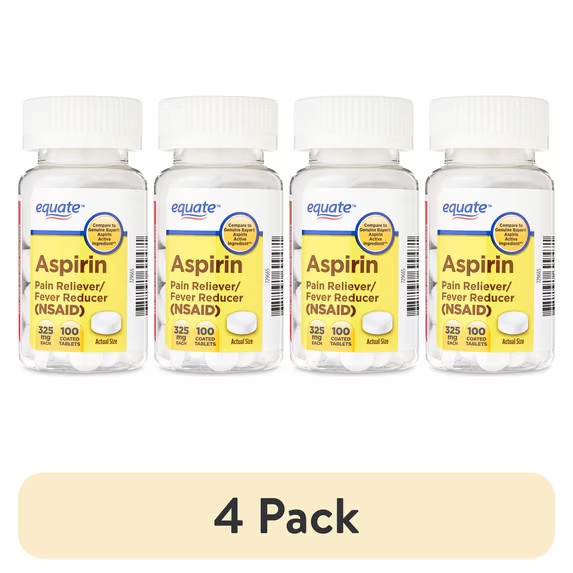 4pk Equate Aspirin 325mg 100ct Pain Reliever Compare to Genuine Bayer Aspirin 4pk Equate Aspirin 325mg 100ct Pain Reliever Compare to Genuine Bayer Aspirin
