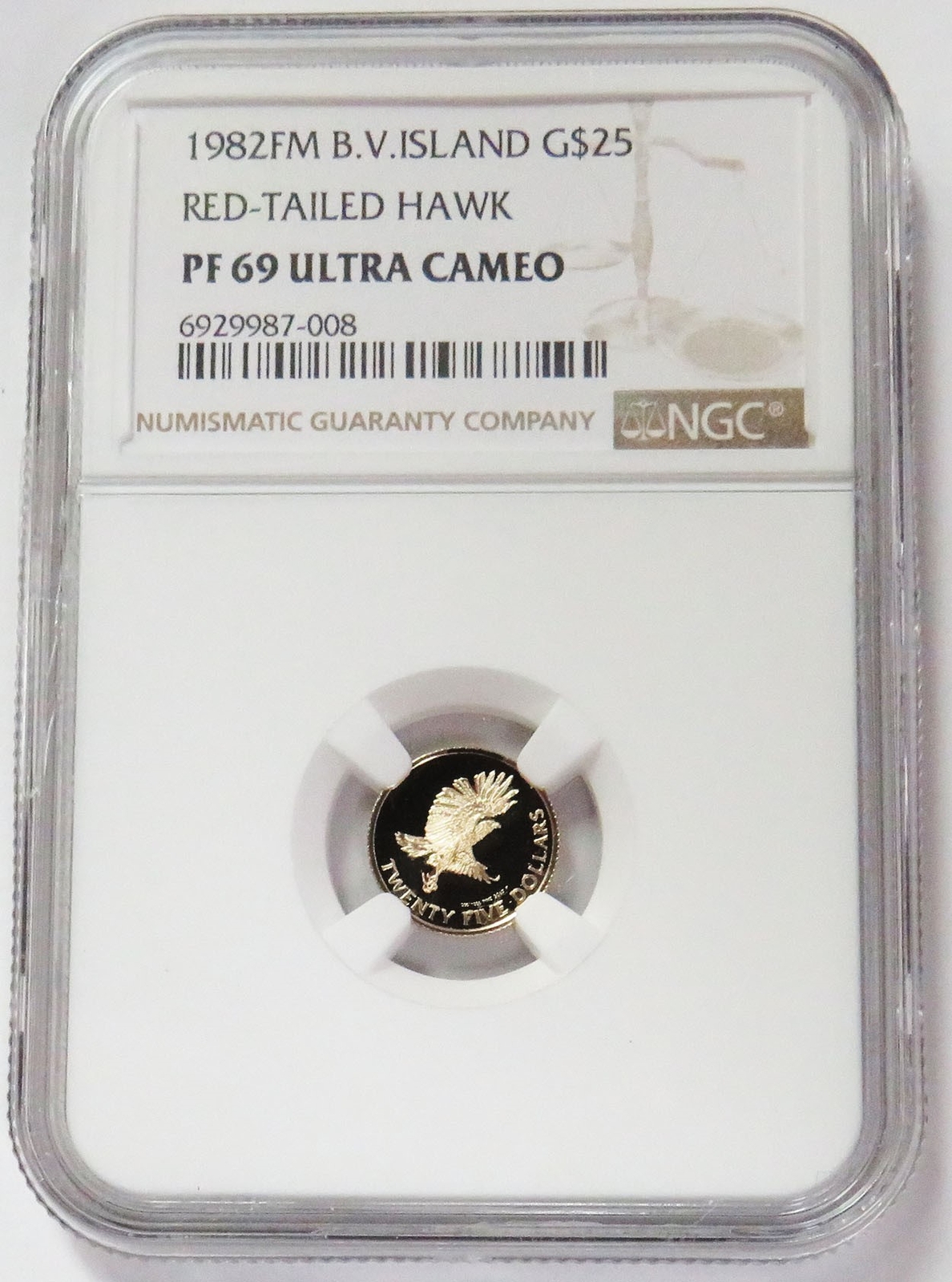 1982 FM GOLD BRITISH VIRGIN IS $25 RED TAILED HAWK COIN NGC PROOF 69 ULTRA CAMEO