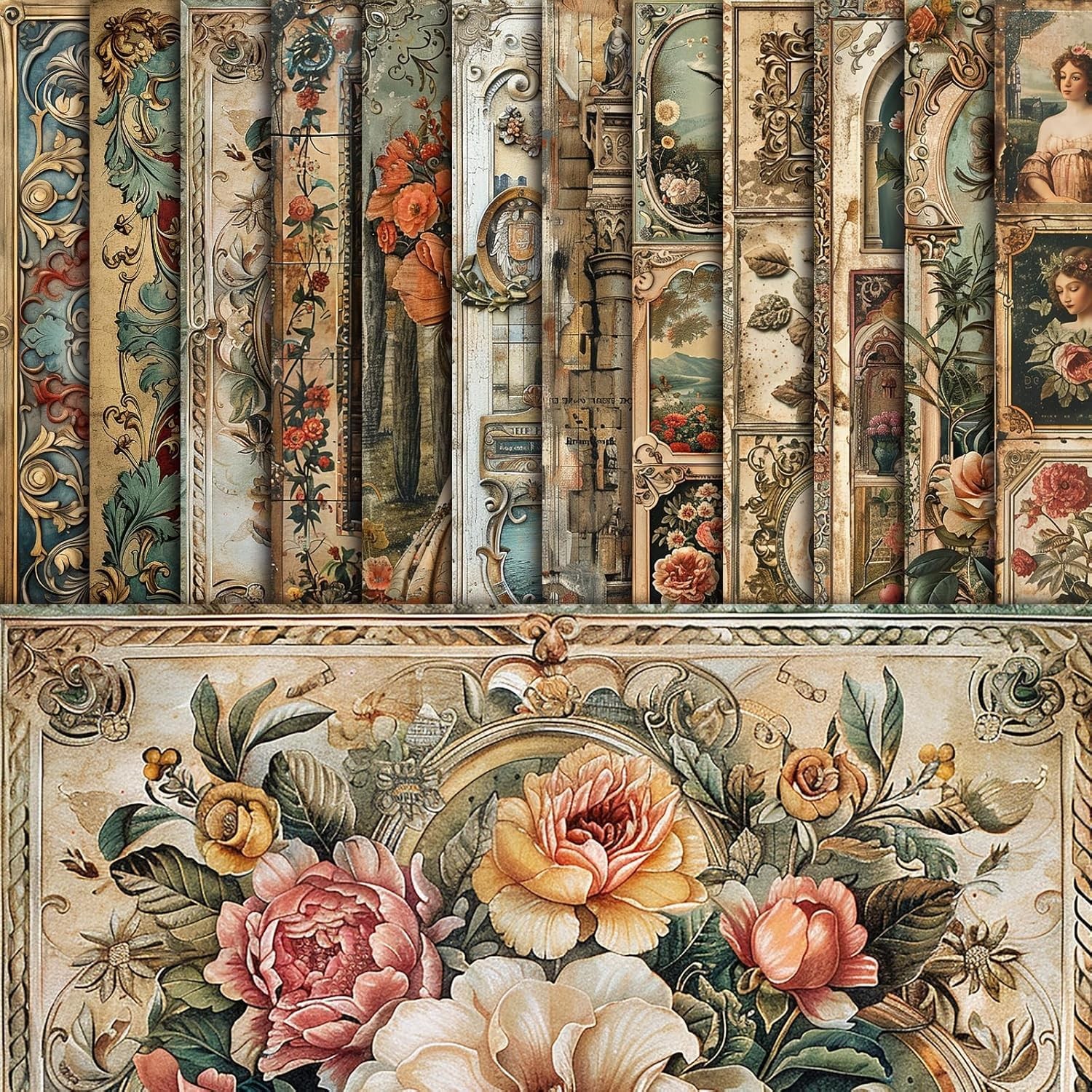 48 Sheets Vintage Baroque Scrapbook Paper, Vintage Decorative Paper for Scrapboo