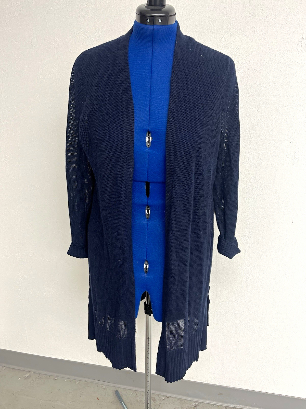 LOFT Blue Open-Knit Open Front 3/4 Sleeve Cardigan Sweater Women\'s L LOFT Blue Open-Knit Open Front 3/4 Sleeve Cardigan Sweater Women\'s L