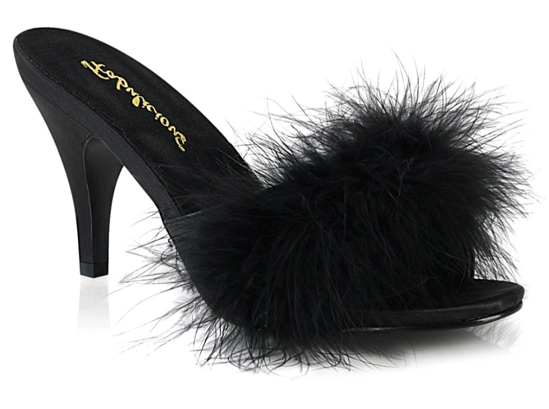 Fabulicious Pleaser Fluffy Marabou Trim High Heel Mule Slippers Amour 03 Sz. 11