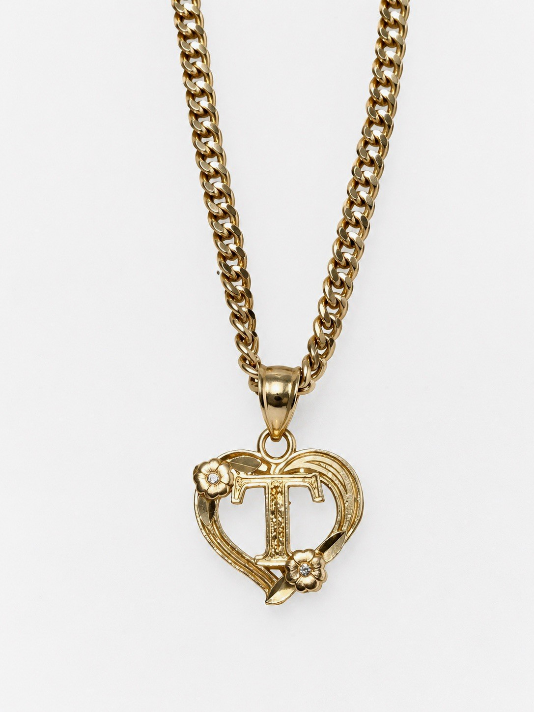 14K Real Gold Heart Pendant Necklace – “T” Design