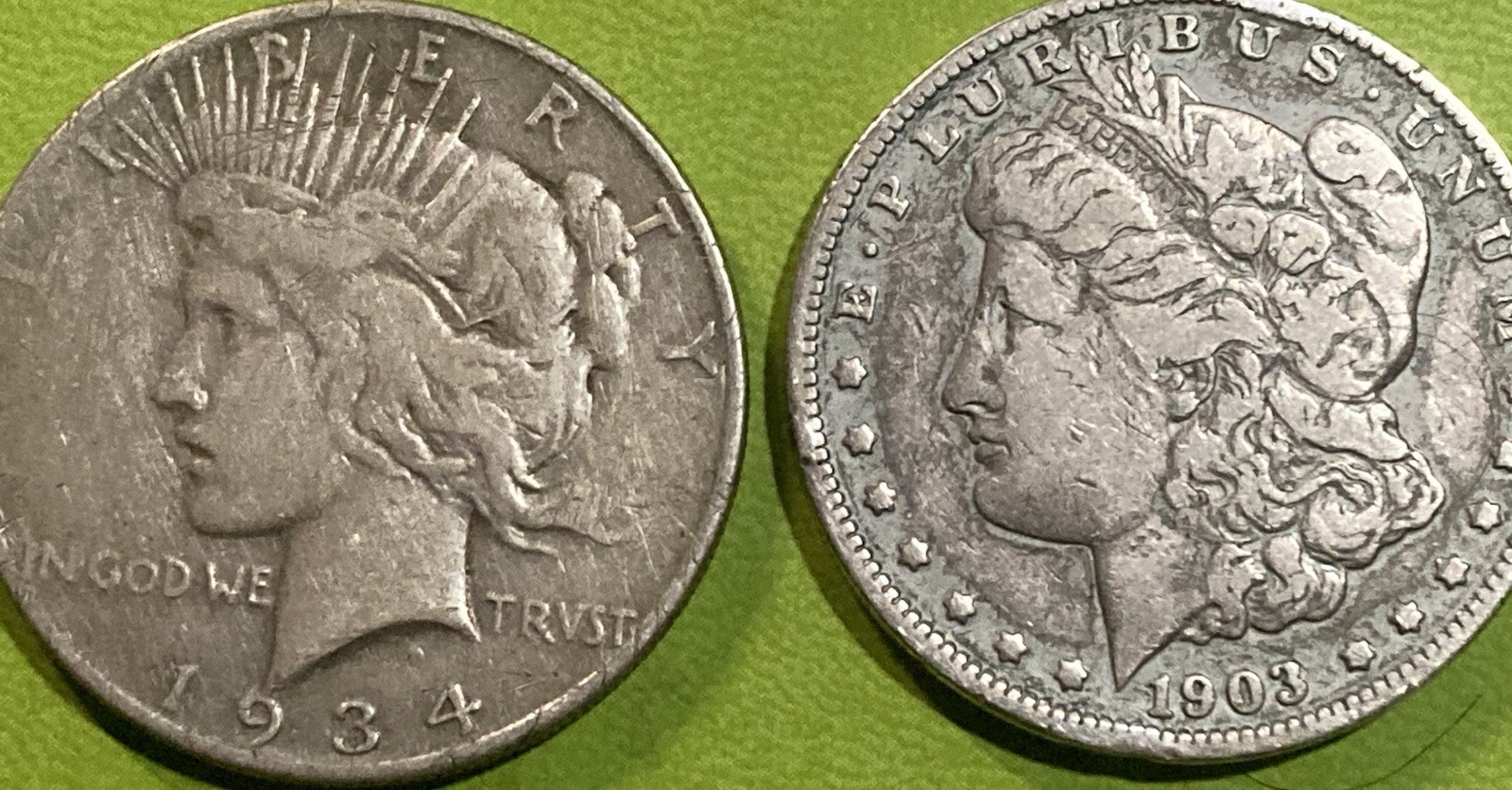 Better Date Morgan & Peace Silver Dollars Lot Of (2) 1903 & 1934 -P Nice Coins